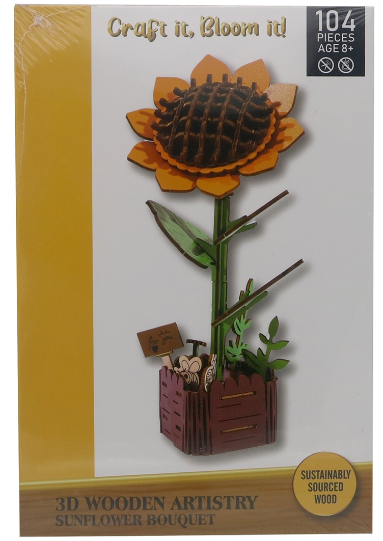 X-N8.2 TOY1153-004-7 Wooden 3D Puzzle 104pcs Sunflower