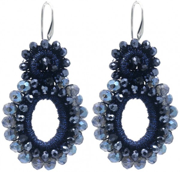 C-B20.5 E1668-003 No. 1 Earrings Faceted Glass 5cm Blue