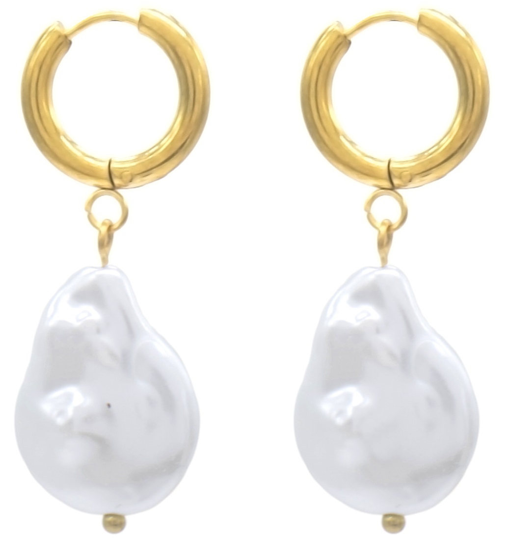 D-B19.3 E103-229G S. Steel Earrings Pearl 3.5cm