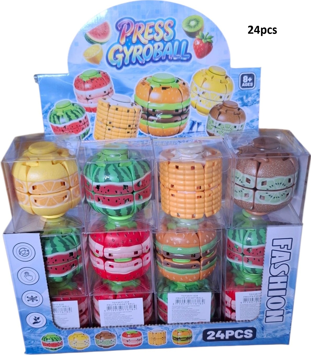 Y-F6.1 TOY2611-038 Gyroball Spinner Fruits Mix - 24pcs
