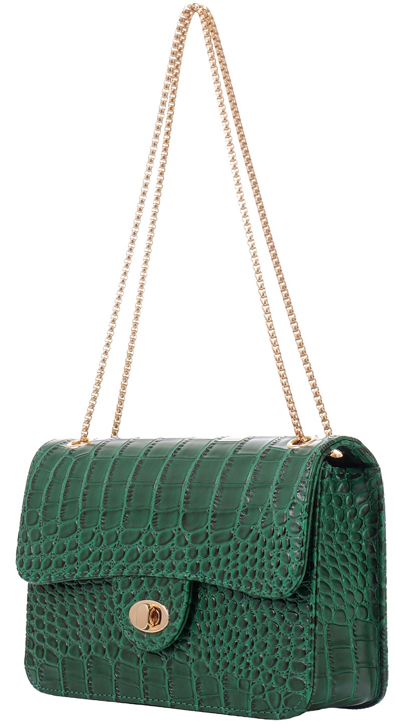 T-B3.1 BAG1117-005-1 PU Bag Faux Crocodile  27x17x7.5cm Green
