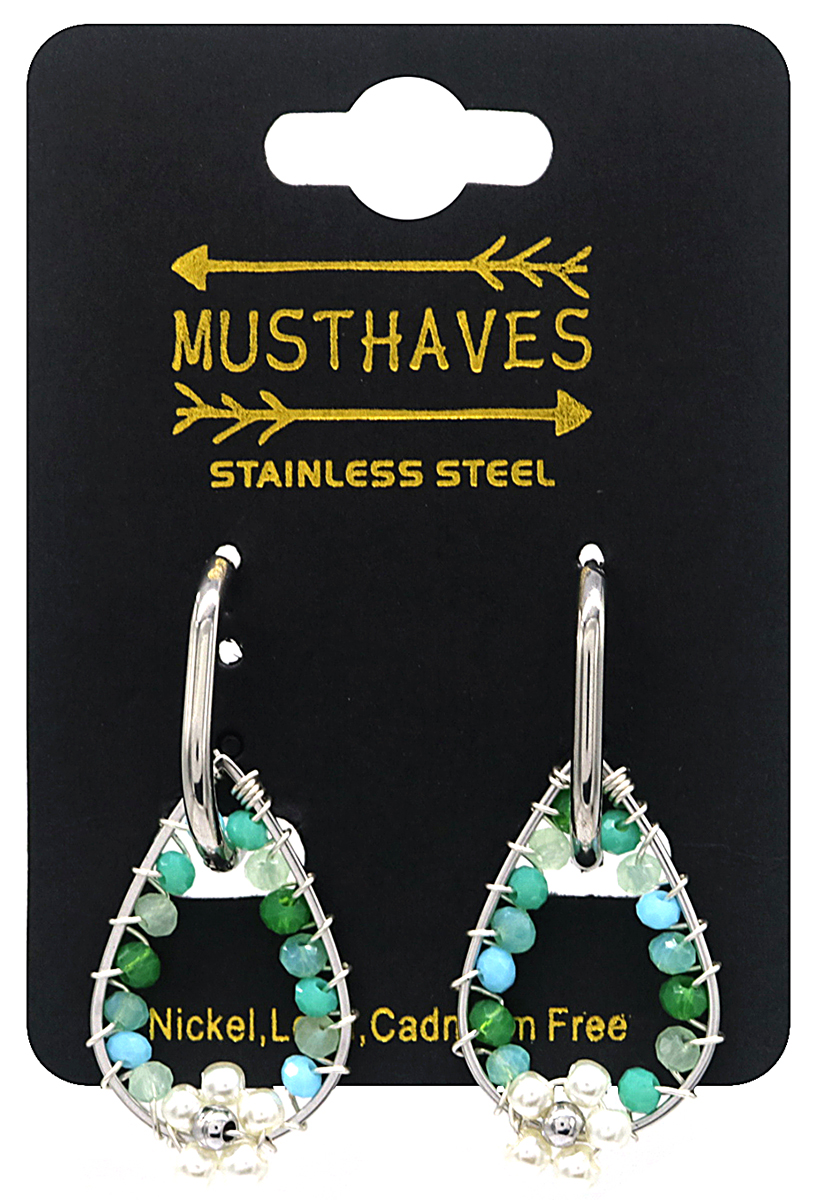 C-A19.3 E221-356S S. Steel Earrings Glass Beads 4cm