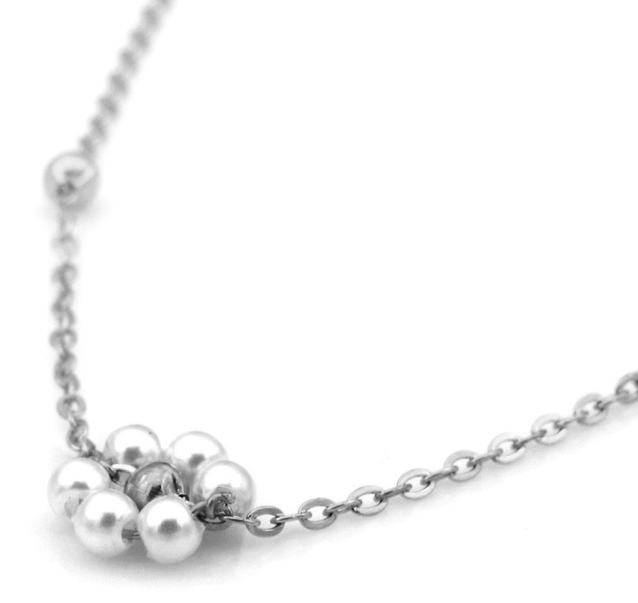 E-E4.4 N2616-010S S. Steel Necklace Flower Pearls 40-45cm