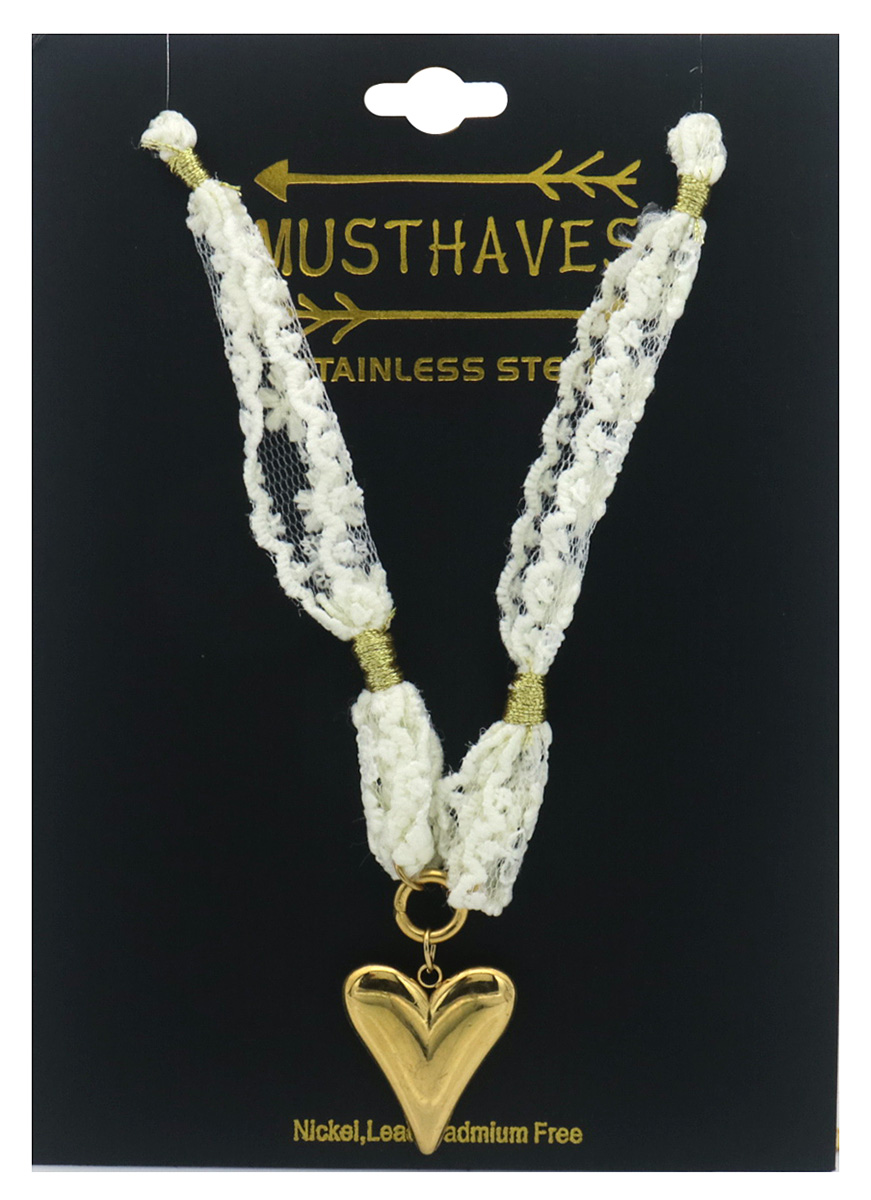 J-D2.2 N2524-006 S. Steel Fabric Necklace Heart 50-55cm
