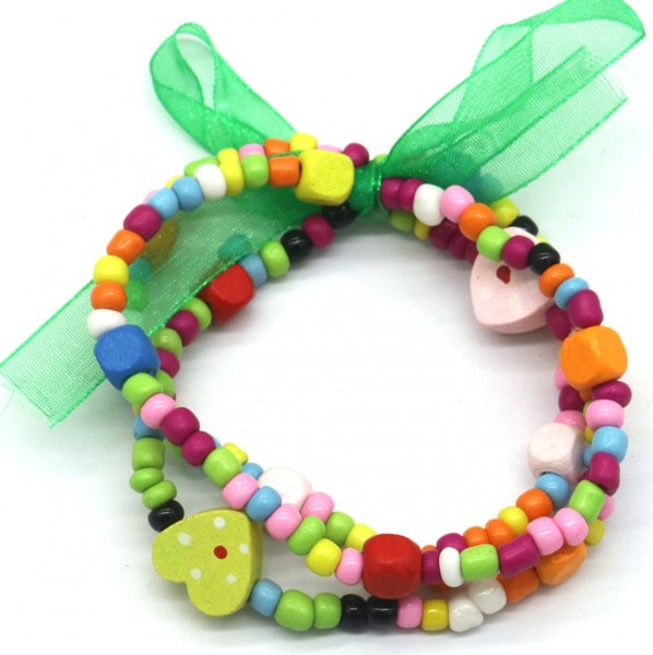 S-F3.3 B622-006 Kids Bracelet Set Wood 3pcs - Mixed Colors